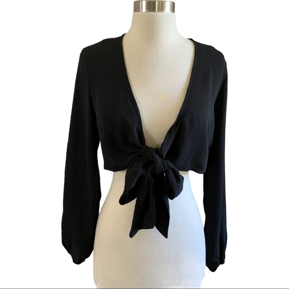 Misguided Petite Tie Front Cropped Semi Sheer Top